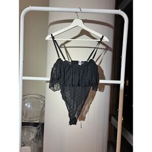 Savage X Fenty Black Polka Dot Lace Bodysuit